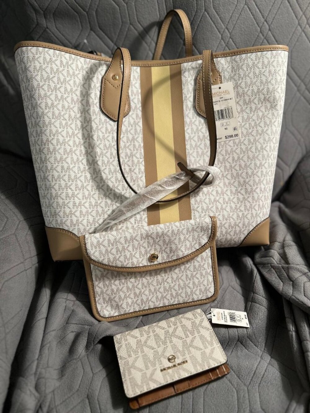 Michael Kors Eva Travel Tote &  MK Logo Wallet Lot NWT